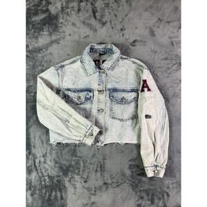 Hype and Vice Alma College Scots Cropped Denim Jacket Women’s M Acid‎ Wash